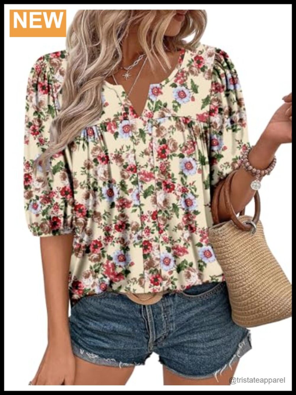 Womens Puff Short Sleeve Pleated Tunic Blouse Casual Work Top
